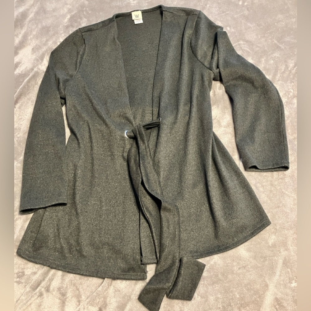 W Wrapper Cardigan Women’s Size M Gray Long Sleeves Belted Weighted
